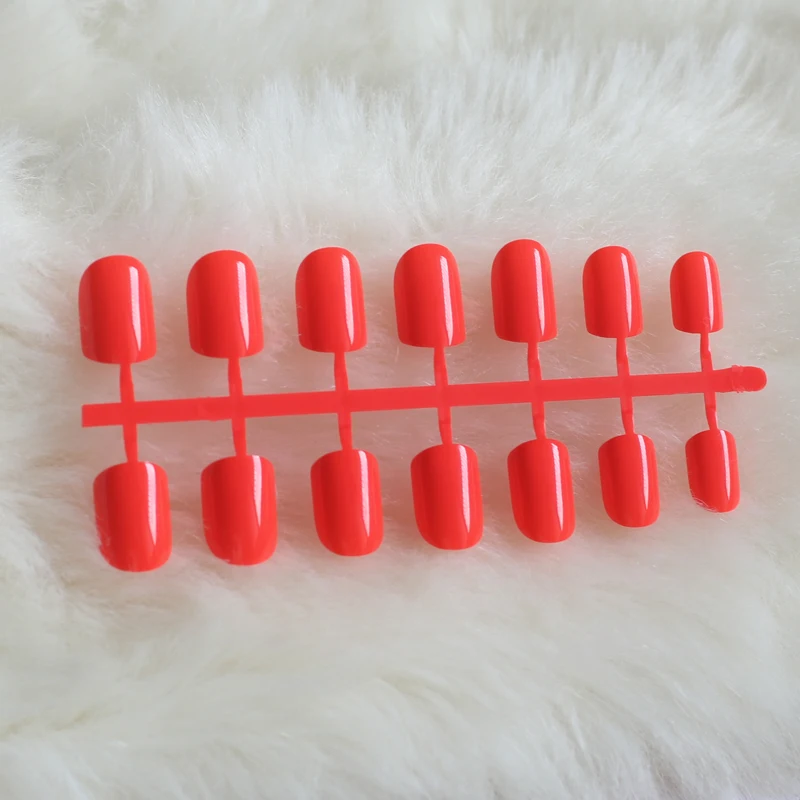 New design hot money solid color candy false nails short round head 24pcs red Orange N0105 | Красота и здоровье