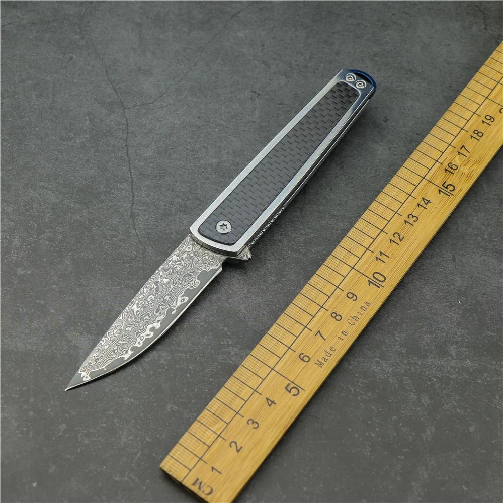 

Damascus steel folding knife outdoor portable sharp high hardness self-defense EDC tool survival pocket knife hunting camp