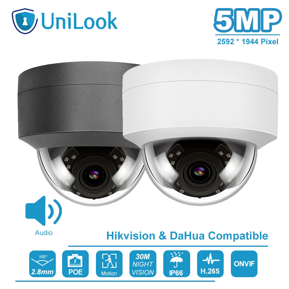 Hikvision Совместимость 5MP купольная POE ip-камера наружная Buid-in-Mic домашняя камера видеонаблюдения IP66 IR 30m ONVIF H.265