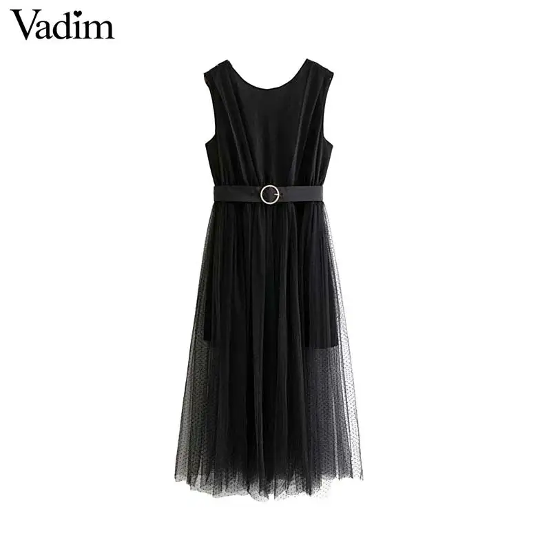 Vadim милый Женский Сетчатое платье макси Пояс дизайн эластичный пояс без рукавов