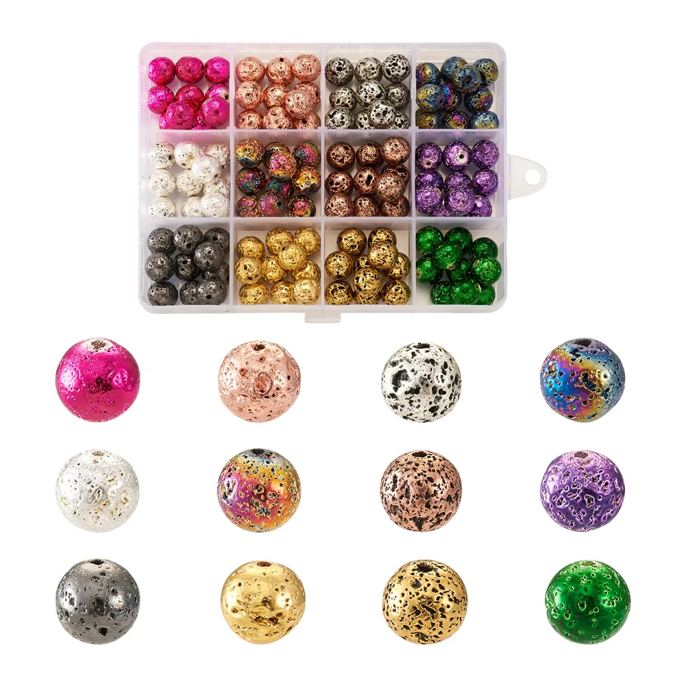 

12 Styles Electroplated Natural Lava Rock Round Beads Strands for Bracelet Necklace DIY jewelry making Crafts Decor Accessories
