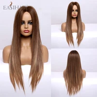 easihair long silky straight wig with bang heat resistant ombre honey brown synthetic wig cosplay lolita for women afro american