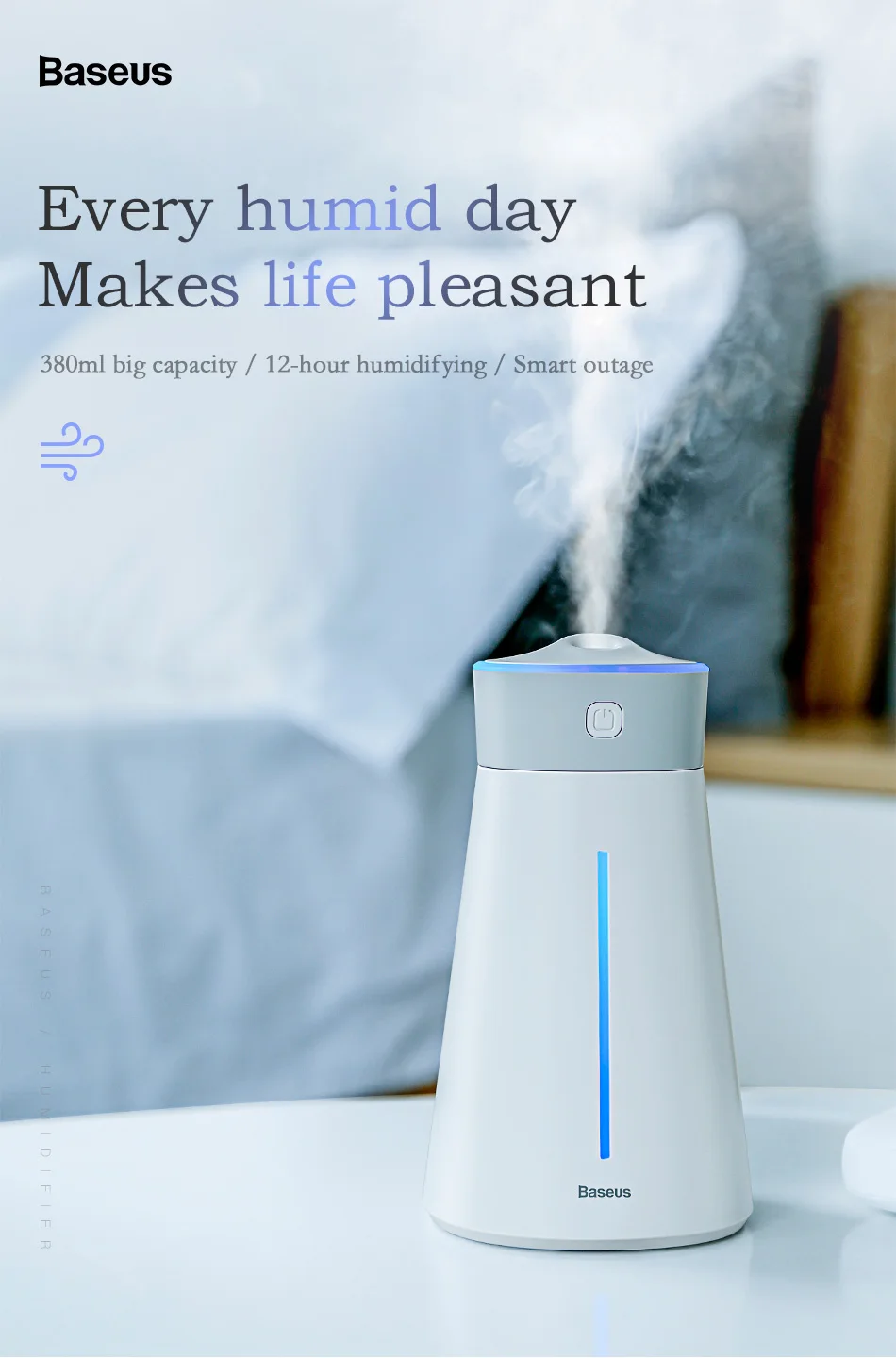 Baseus увлажнитель воздуха диффузор Difusor Humidificador для дома и офиса автомобильный Ароматический диффузор увлажнитель воздуха с цветным вентилятором светильник