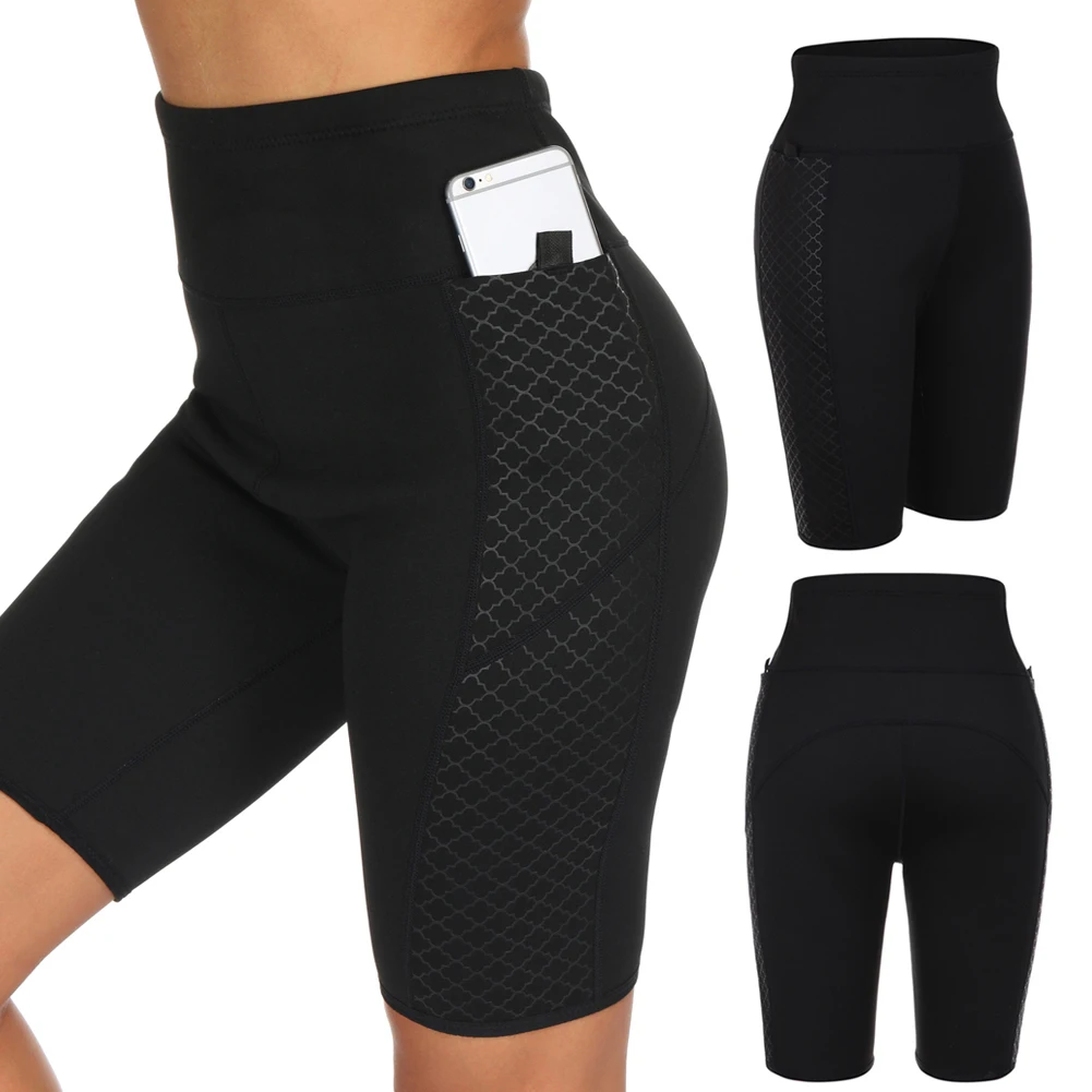 

Women High Waist Yoga Shorts Compression Workout Running Bike Neoprene Shorts with Side Pockets FOU99