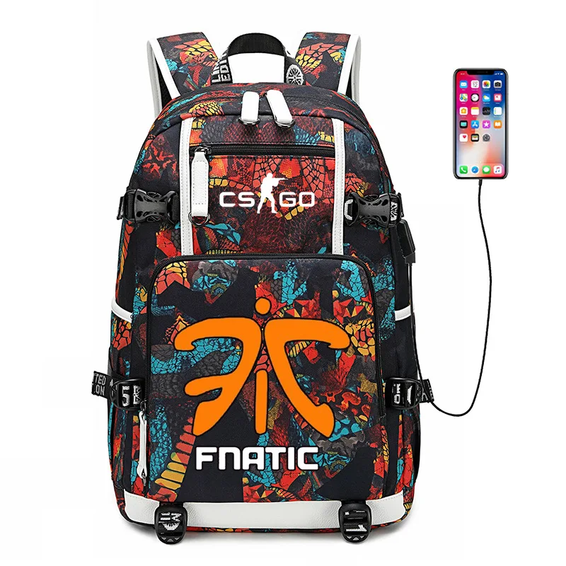 CS GO FNATIC Virtus рюкзак USB Порты и разъёмы сумка с рисунком под змеиную кожу подростков