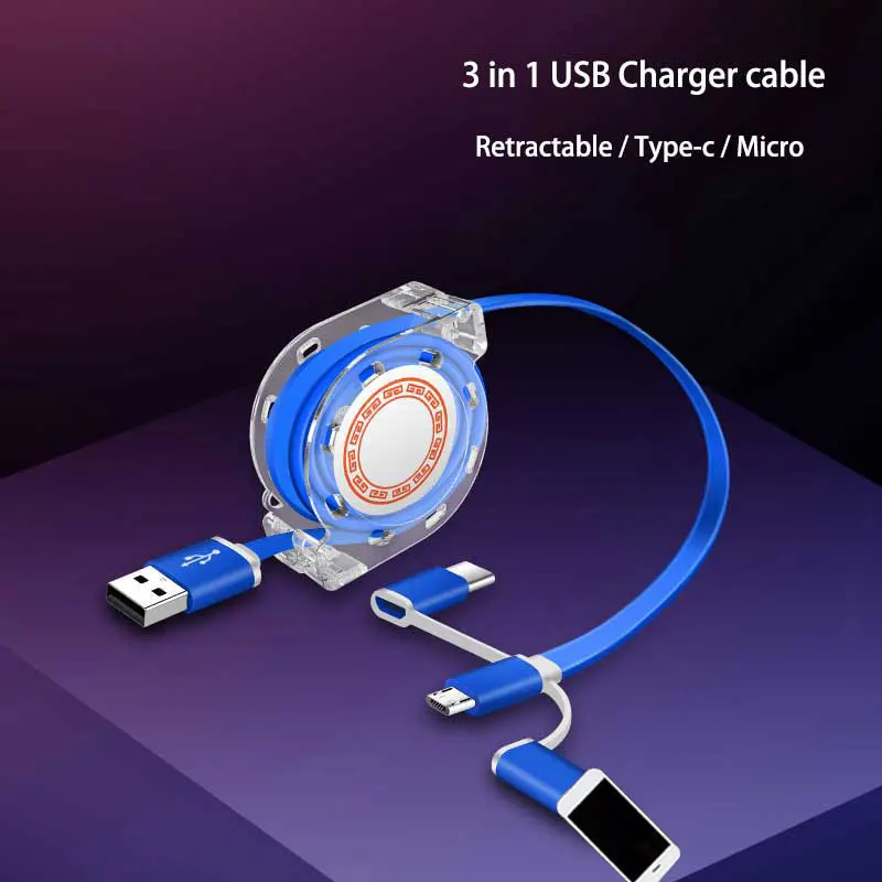 Выдвижной usb кабель 3 в 1 для samsung s9 note10 type c провод быстрой зарядки huawei p20 p30 mate30