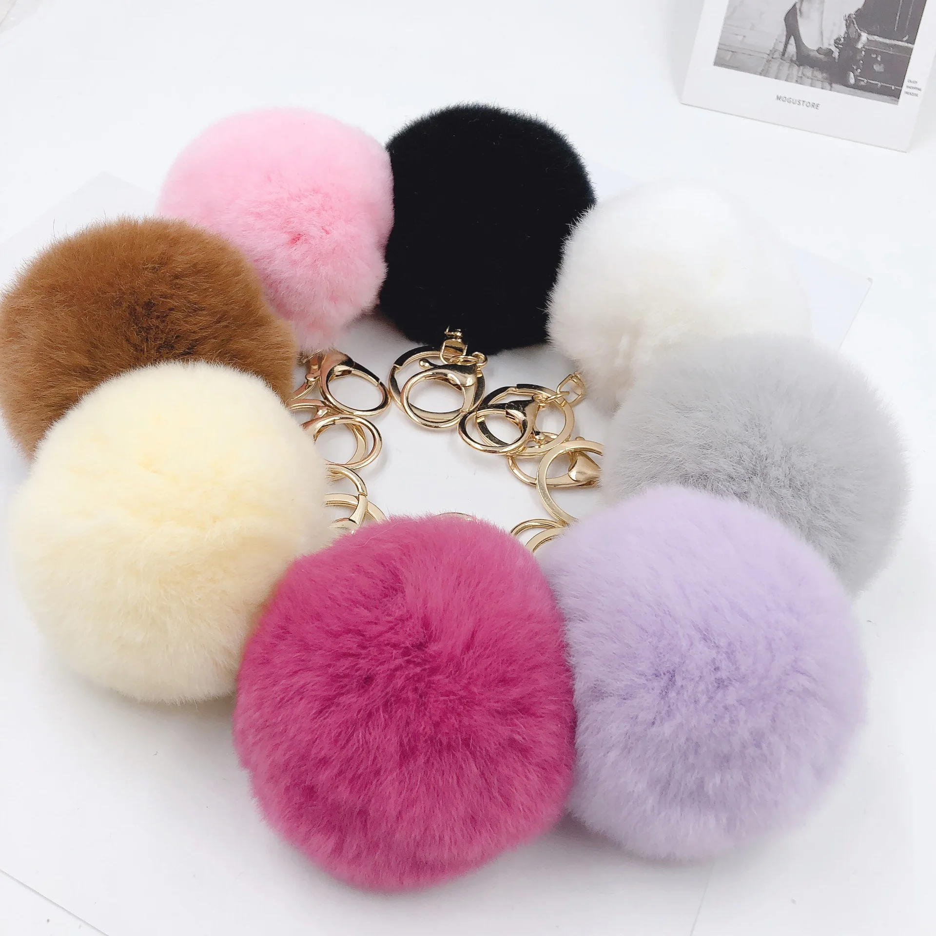 

2021NEW 1pcs 8cm Fake Fur Brand Bag Keychain Pompom Car Keyring Gold Color Chains Pompons Fake Fox Rabbit Fur Charms Chain