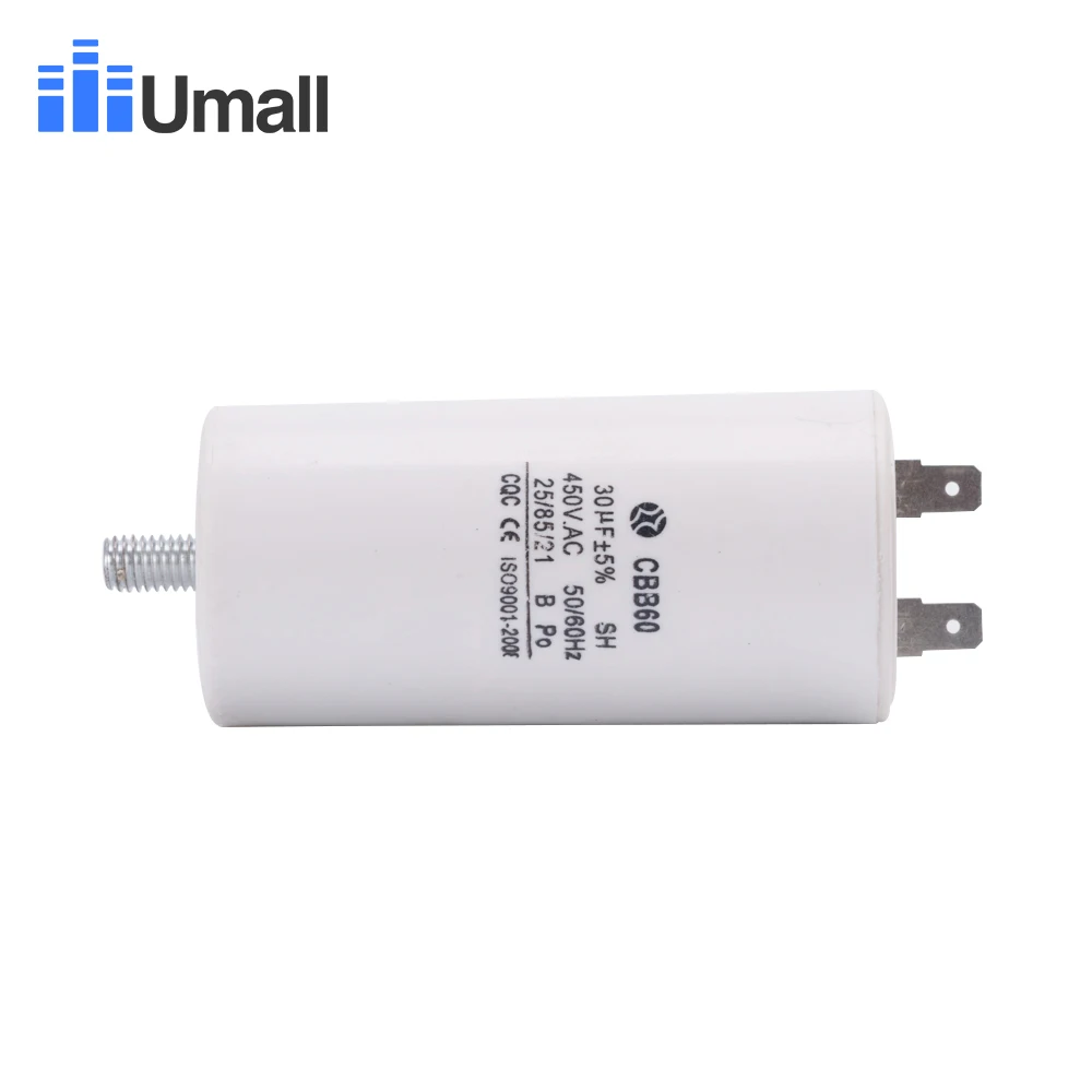 CBB60 450V 30 мкФ Бег моторный запускаемый конденсатор с алюминиевой крышкой, два 2 контакта с нижней винт для подвергать механической обработке электрической разрядки подвергать механической обработке кондиционеры