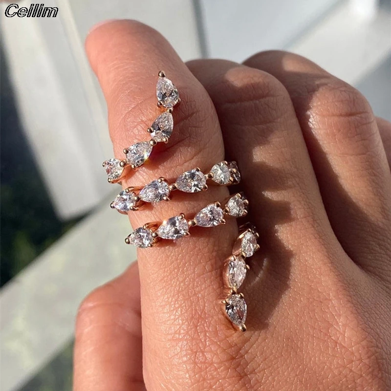 

Ceilim 2021 Animal Snake Rings For Women Retro Punk Bijoux Adjustable Bling CZ Stone Crystal Open Ring Weddings Party Jewelry