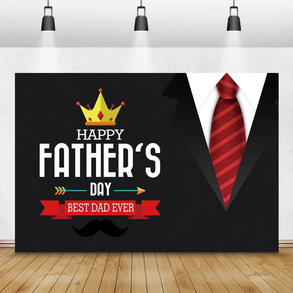 

Black Suit Photo Background Happy Father's Day Golden Crown Decor Family Party Portrait Custom Photographic Prop Vinyl Backdrop