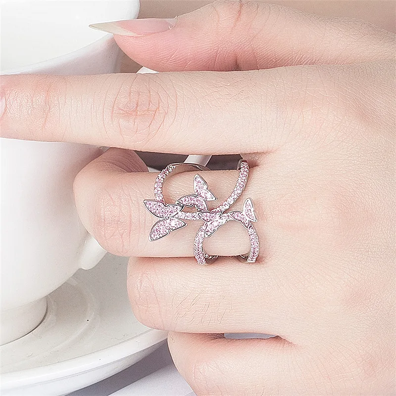Новинка 2020 женские кольца Lateefah с бабочкой и светло-розовым кристаллом свадебное