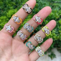 10pcs gold fashion style high quality zircon crystal enamel square ring for womens wedding jewelry