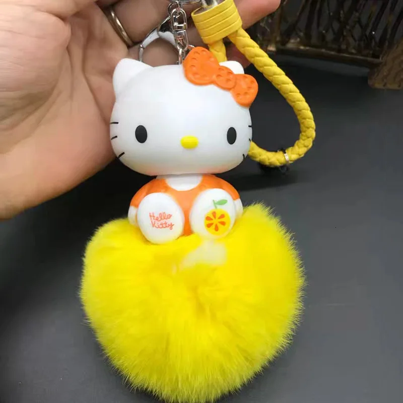 3 Pom аниме брелок мультфильм брелок Hello Kitty пушистый мех кролика брелок кольцо держатель женская сумка автомобильный брелок с помпоном - Цвет: 3