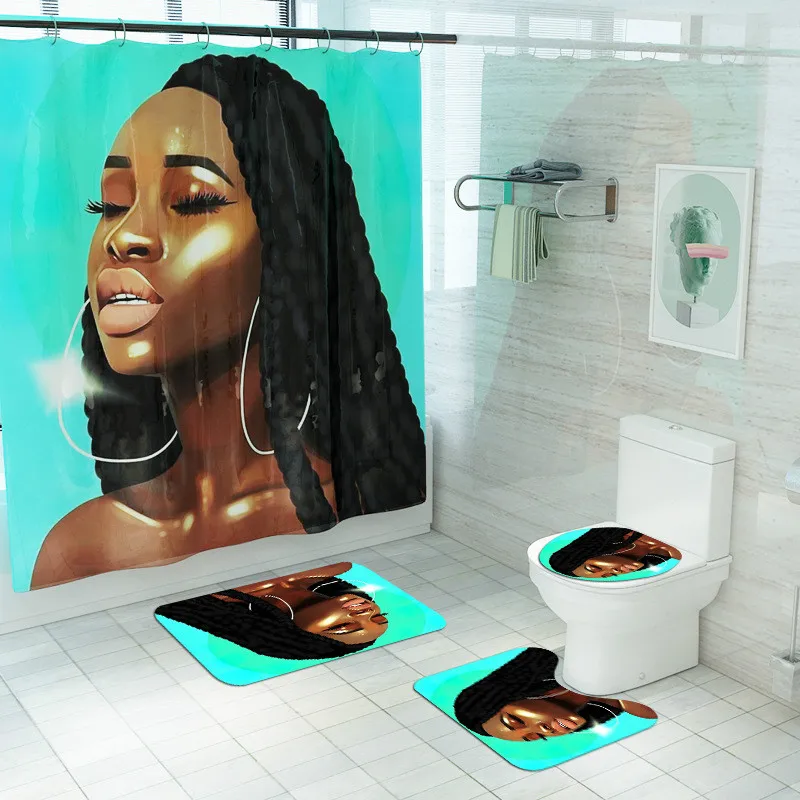 4 шт./компл. новый ковер для туалета с принтом Африканской женщины занавеска душа