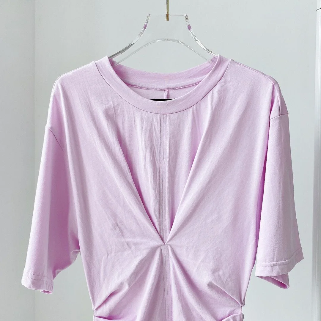 

white Pink Cotton Cropped T-shirt Short Sleeves Ruffled Detail Fashion Tops Tees Summer 2021ss