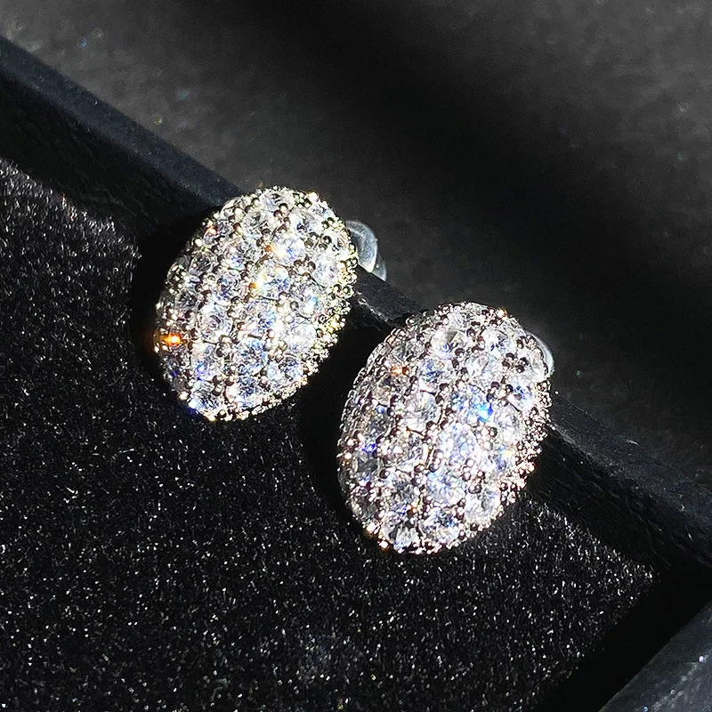 

Luxury Shine Oval Shape AAA Cubic Zirconia Stud Earrings Inlay White Zircon Crystal Man Women Trendy Party Jewelry Gifts