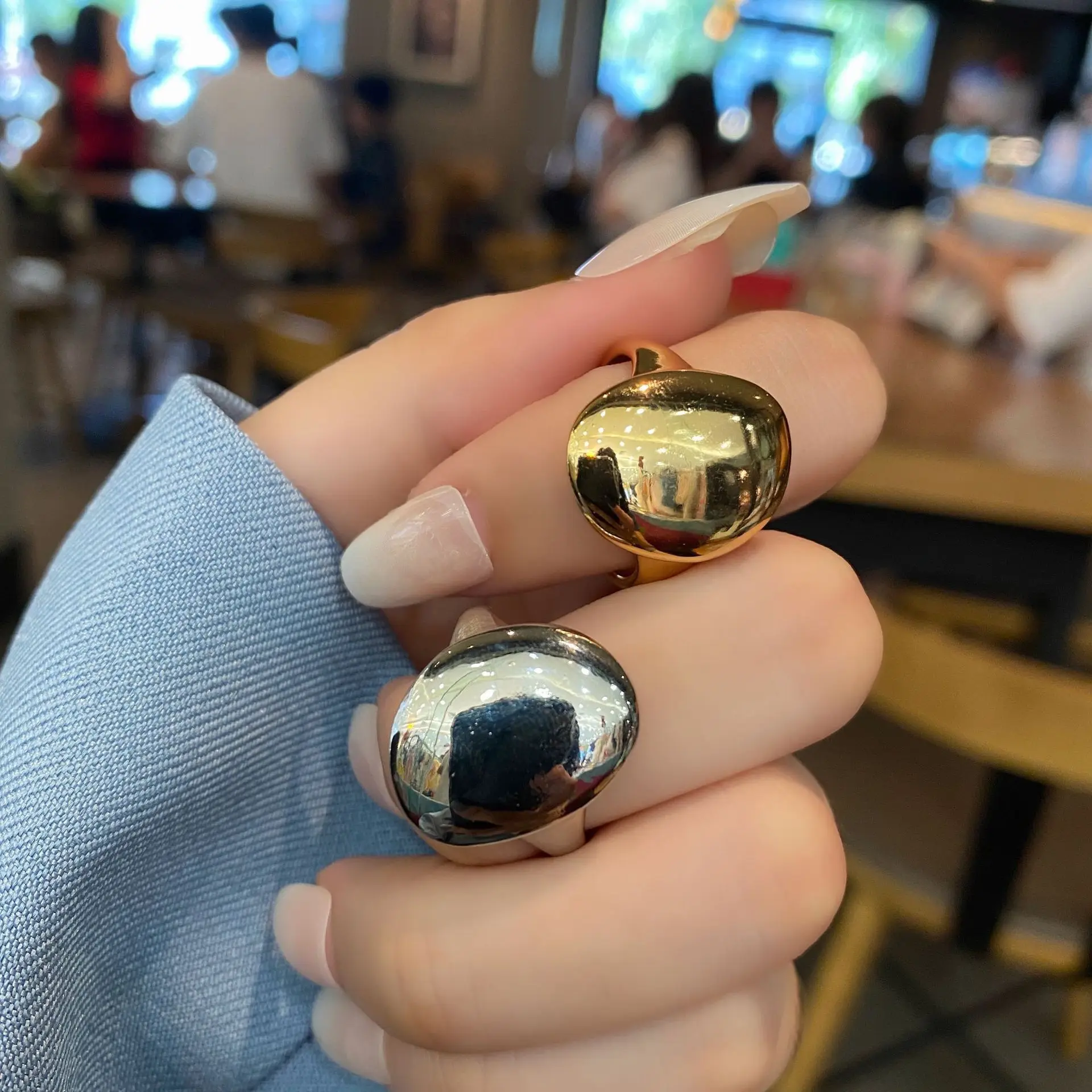 

MrZMsZ 2021 New Creative Oval Smooth Design Metal Rings For Women Men Punk Hip Hop Opening Adjustable Ring Fashion Jewelry Gifts