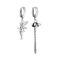100 925 sterling silver vintage sweet little angel girl flower asymmetry ladies long tassel stud earrings jewelry for women