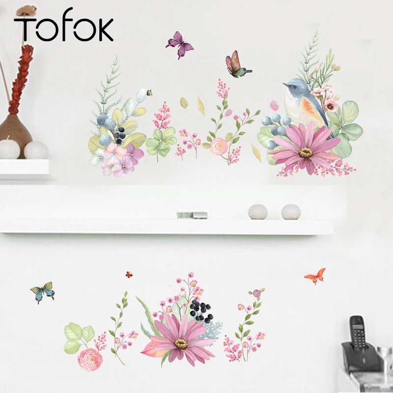 Tofok цветок кластер Бабочка DIY домашний настенный стикер пасторальный Стиль