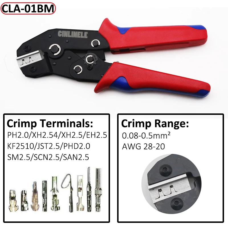 0.08-0.5mm 28-20AWG SN-01BM Terminals Crimping Tools Robust Crimper Dies for PH2.0 XH2.54 KF2510 JST2.5 PHD2.0 SM2.5 SCN/SAN2.5 |