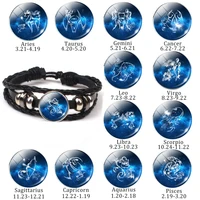 new gift cute convex round zodiac sign leather bracelet aries leo constellation bracelet virgo pisces multi layer bead man woman