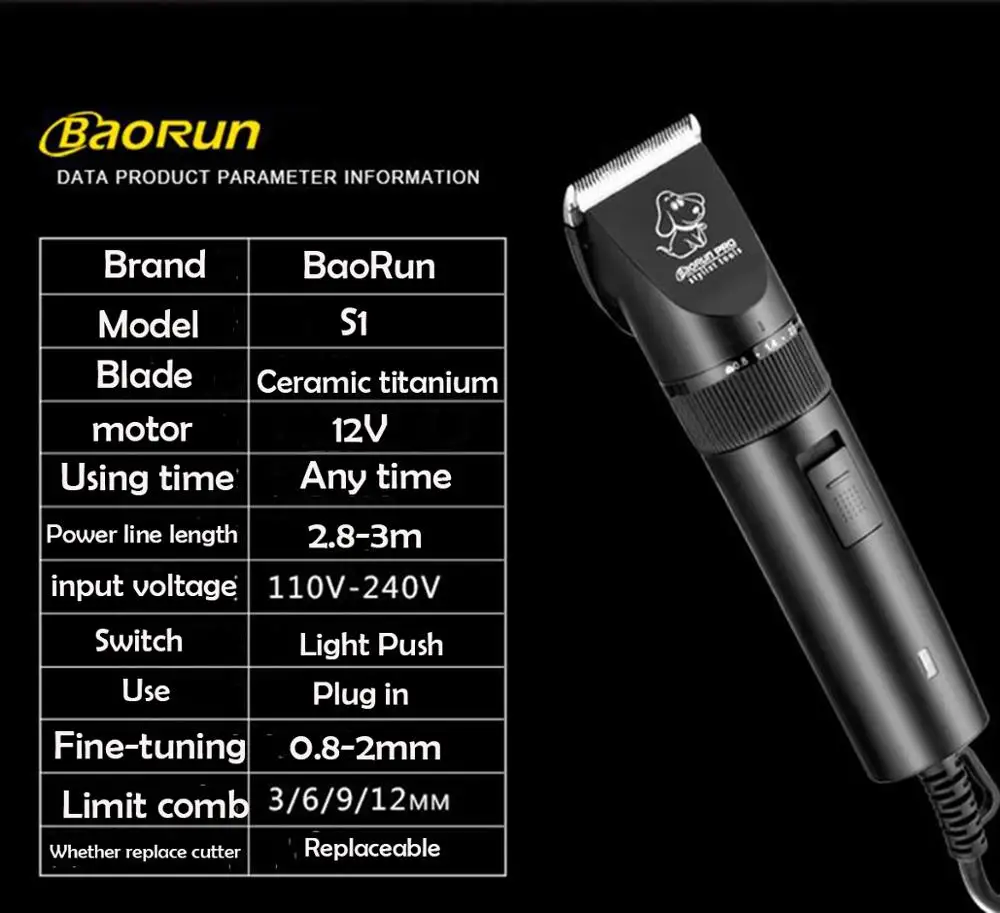 BaoRun S1 профессиональный триммер для волос кошек и собак Мощные Электрические