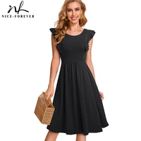 nice forever summer women simplicity pure color with ruffle sleeve dresses casual pinup flare swing dress a143