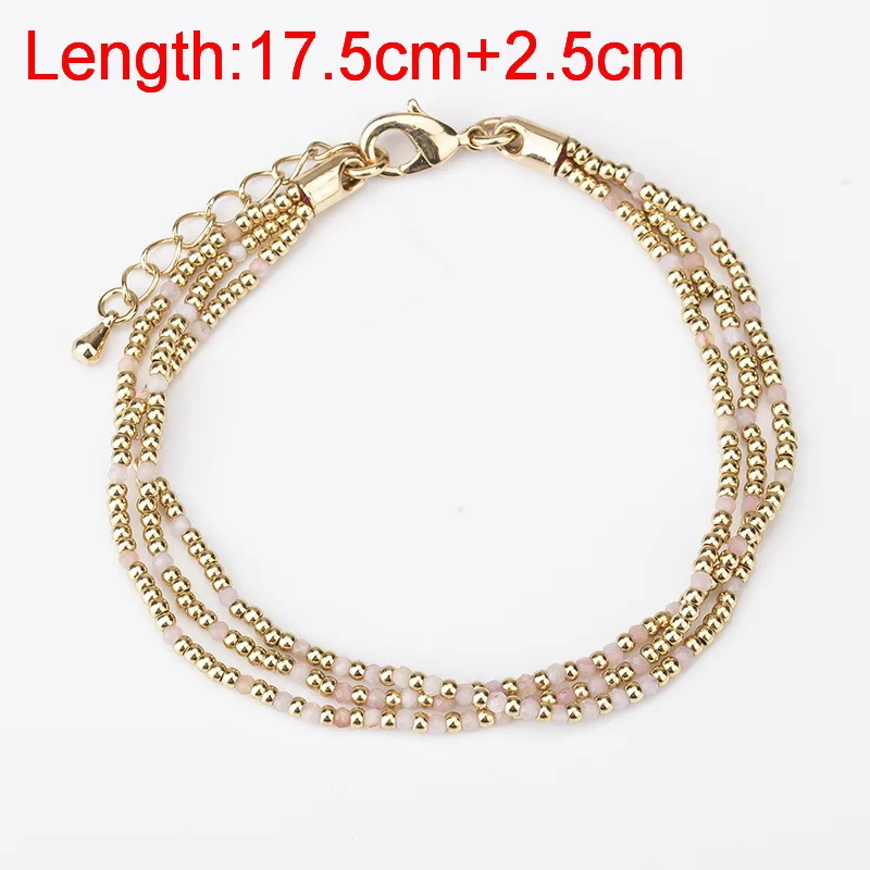 

Pink Opal Stones Dainty Beads Bracelet for Women Gold Plated Chain Bracelets