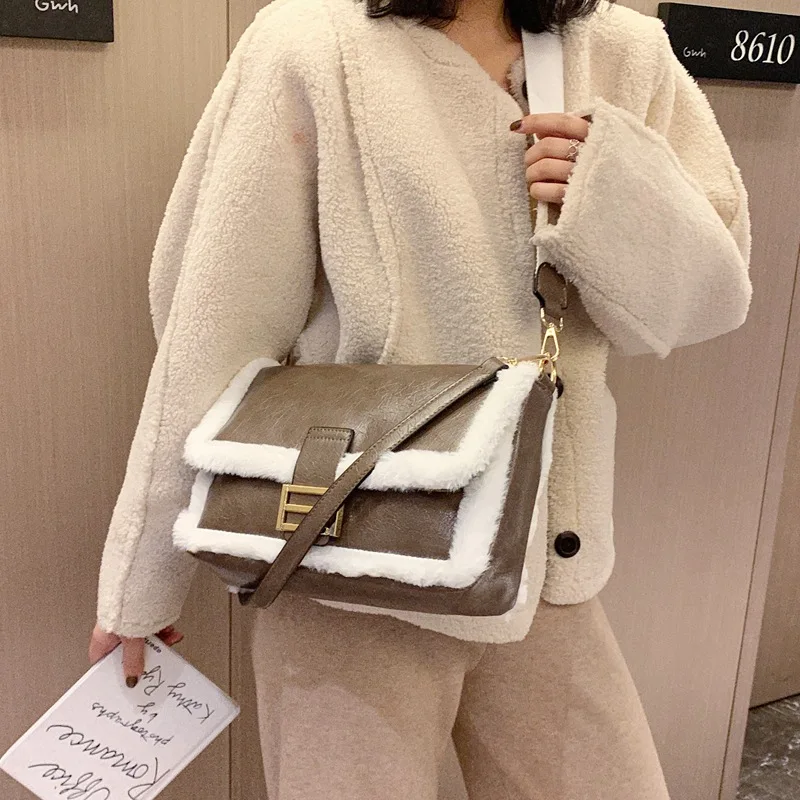 Зимняя шерстяная кожаная сумка через плечо в стиле ретро роскошная женская