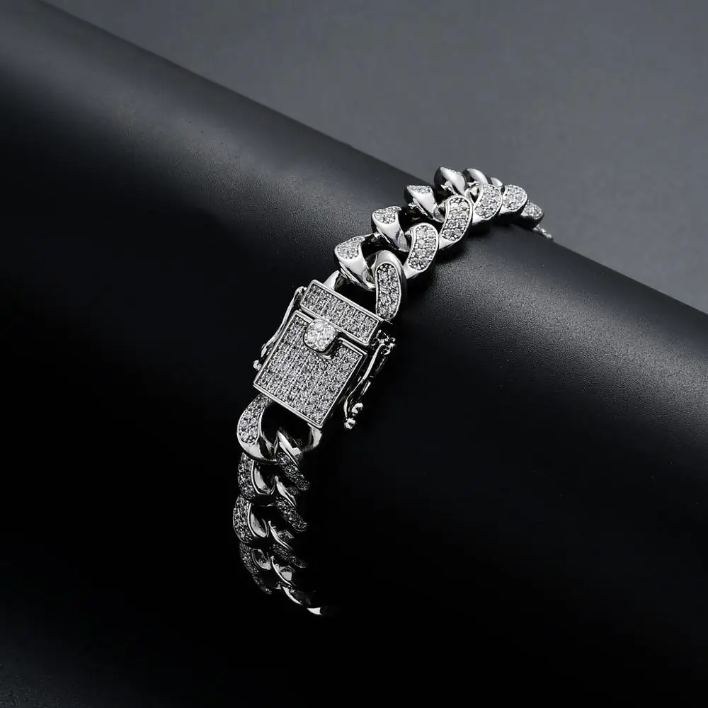 

12MM Men Zircon Cuban Link Bracelet Hip Hop Jewelry Gold Color Thick Heavy Copper Material Iced CZ Chain Bracelet 8" 7"