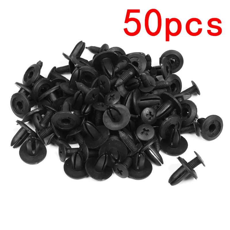 

50Pcs 6mm Diameter 8mm Black Vehicle Car Bumper Door Panel Fender Liner Clips Retainer Plastic Auto Fasteners Rivets Clips