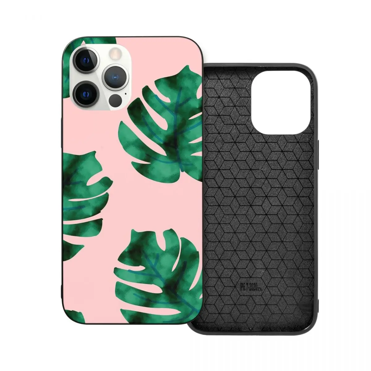 

Tropical Fern Leaves On Peach PC Glass TPU Phone Bumper for iPhone 13 12 11 Xs Xr X Pro Max Mini 7 8 Se2 Plus 6 6S