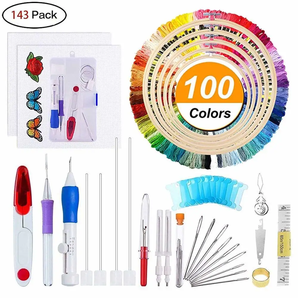 143 Pcs-2 136 шт./компл. Волшебные узоры перфорирующая игла комплект ремесленных инструментов ручка для вышивки комплект, нитки для шитья Вязание DIY шланговые - Цвет: 143 Pcs-2