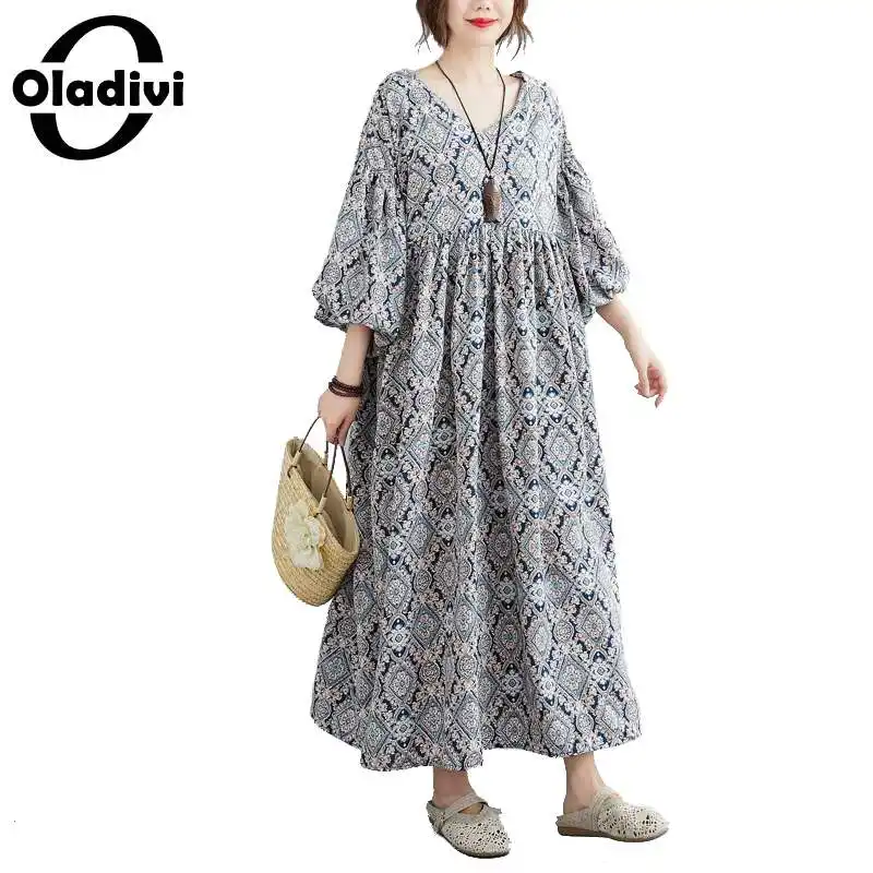 

Платье женское летне-осеннее Длинное свободное с принтом