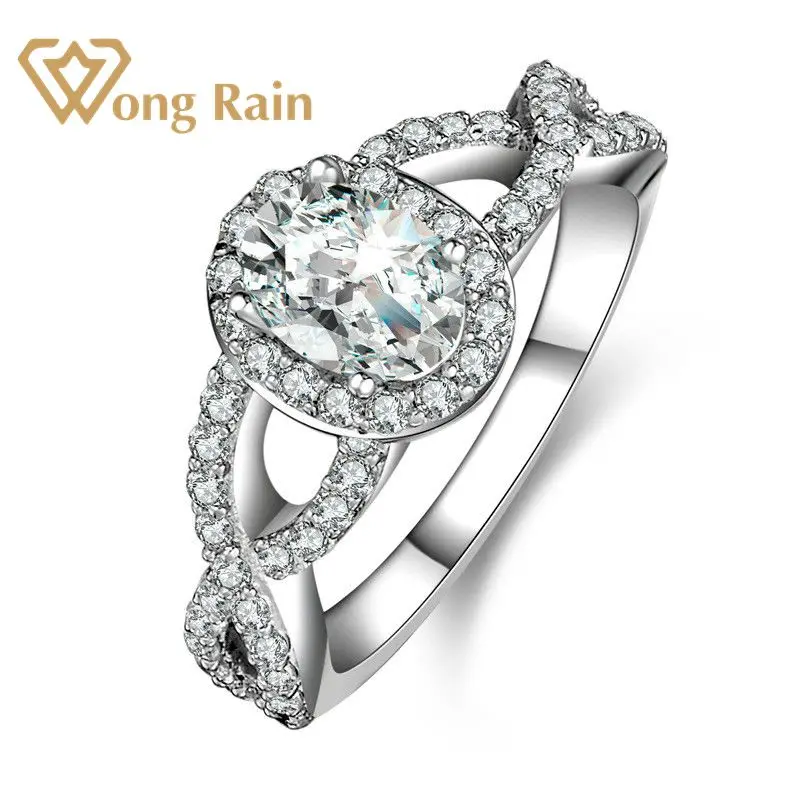 

Wong Rain 100% бриллианты из искусственного драгоценного камня овальной формы, свадебное обручальное кольцо, ювелирные изделия оптом