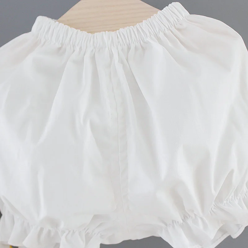 

Baby Girl Summer Suit New Style Baby Girls Sleeveless Sling Vest Printing Tops +White Shorts 2Pcs Children Cotton Clothes Sets