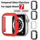Чехол для Apple Watch 7 41 мм 45 мм + Защитная пленка для экрана из поликарбоната, защитный чехол из закаленного стекла, бампер