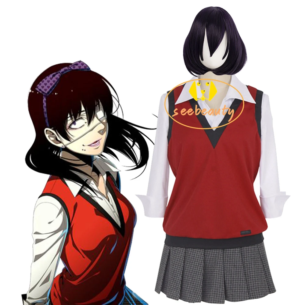 

Аниме Kakegurui Midari Ikishima Косплей Костюм Школьная униформа для девочек парик рубашка жилет юбка Хэллоуин Рождественская Вечеринка Униформа для ...
