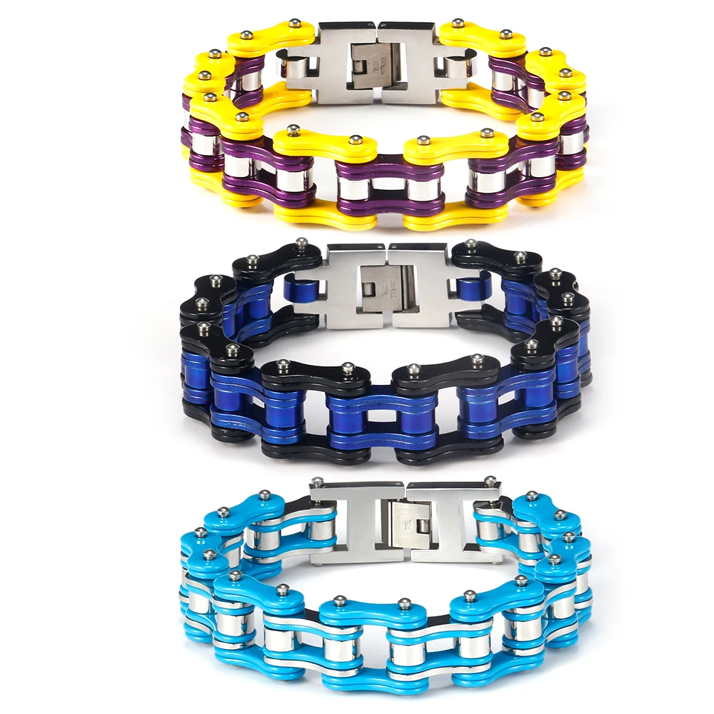 

16mm Bike Chain Bracelet for Men Multiple Color Bangle Stainless Steel Bicycle Chain Hip Hop Jewelry Gift for Boys