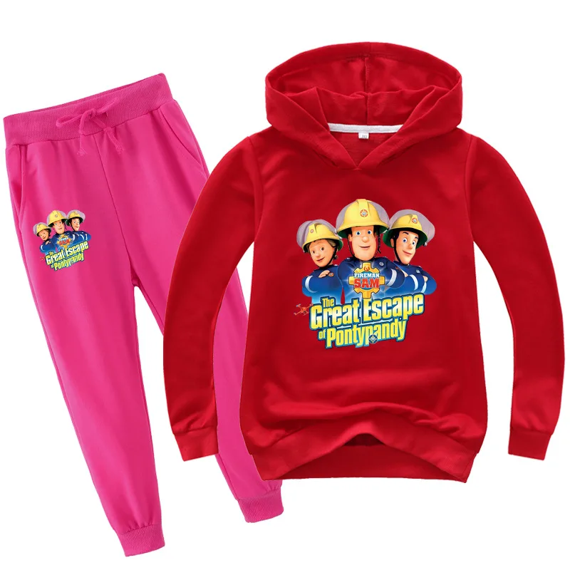 New Fireman Sam Cartoon Children Tracksuit Kids Clothing Sets Baby Girls Fashion Sports Suits Hoodies Sweatshirts+Pants 2 Pcs