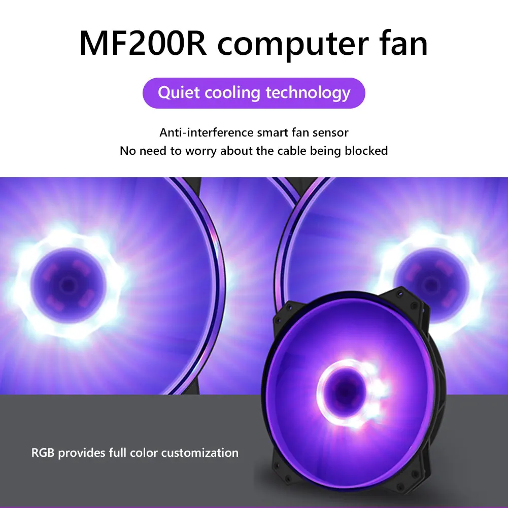 

MF200R 20cm RGB CPU Cooler Fans 12V 3 Pin Quiet Cooling Case for Laptop PC Computer Chassis Heatsink Radiator