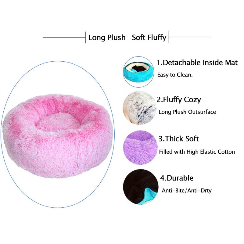 

Removable Dog Bed Plush Round Donut Pet Beds Kennel Cusion Puppy Mats Lounger Comfy House Sofa for Medium Large Dogs Detachable