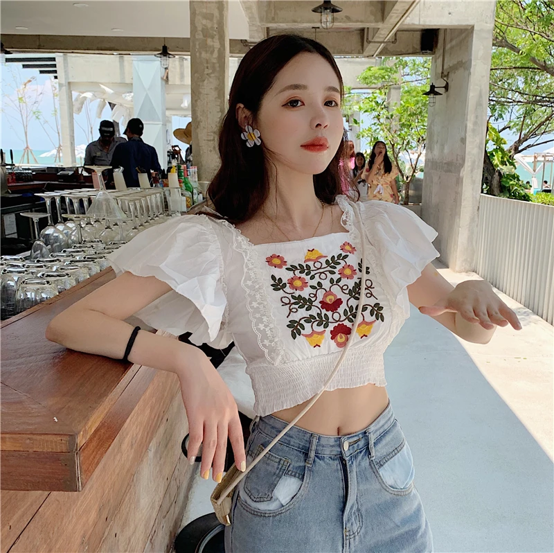 Luck A Women Blouse Ruffled Lace Floral Embroidered Jacquard Shirt Korean Chic Vintage Sweet Boho Crop Tops Blusas Mujer | Женская