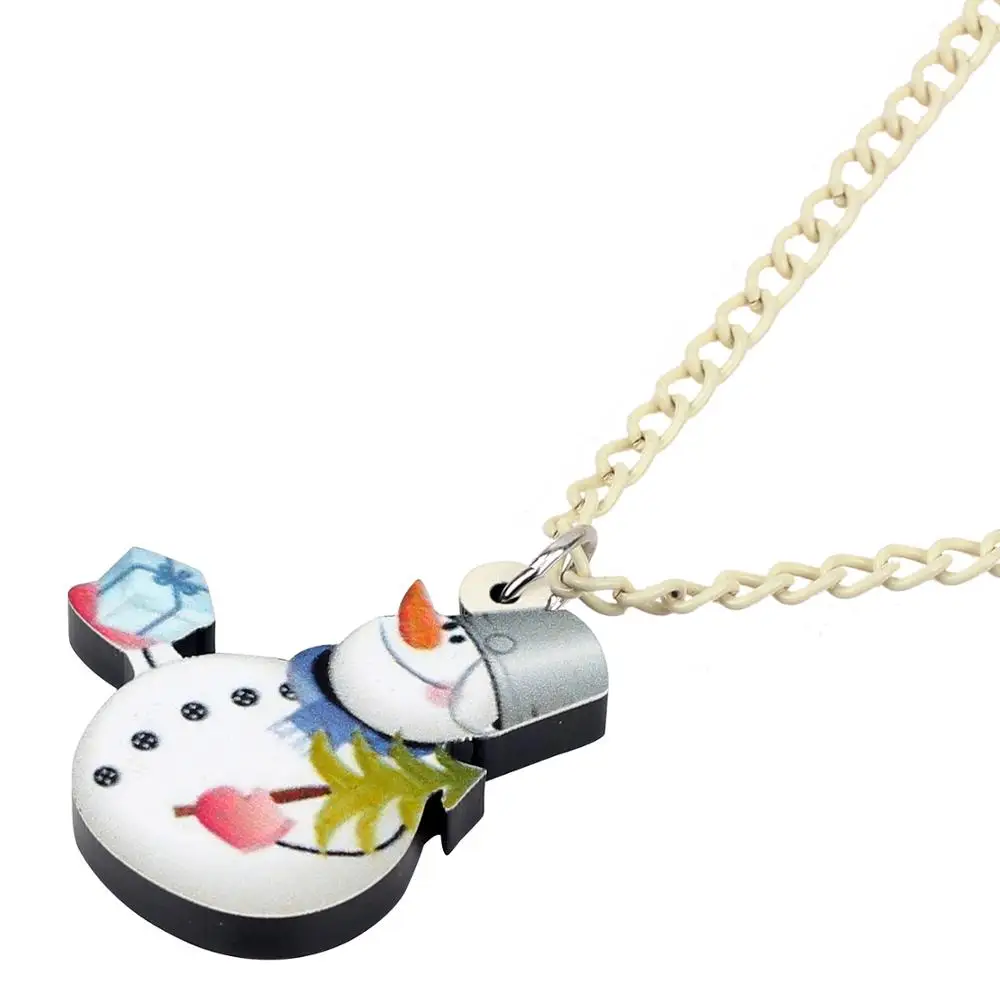 WEVENI Acrylic Christmas Bucket Hat Snowman Necklace Pendant Choker Decoration Jewelry Women Girls Teens Festival Gift New 2019 |