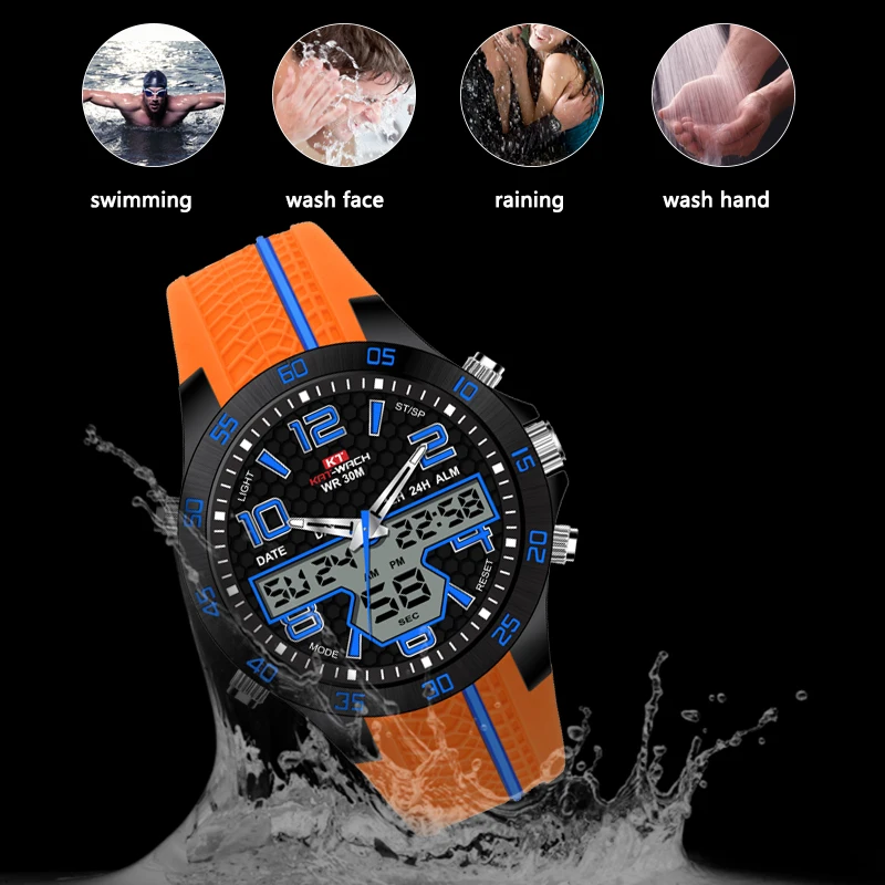 KAT-WACH men male Sports Electronic Waterproof Watch Multifunction LED Luminous Silicone Stopwatch Timing Alarm Calendar | Наручные часы