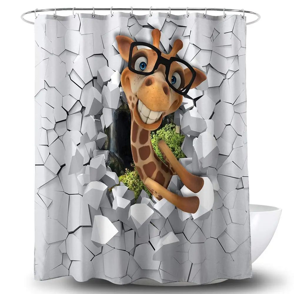 Занавеска для ванной с 3d рисунком милых животных жирафов очков врывающихся в