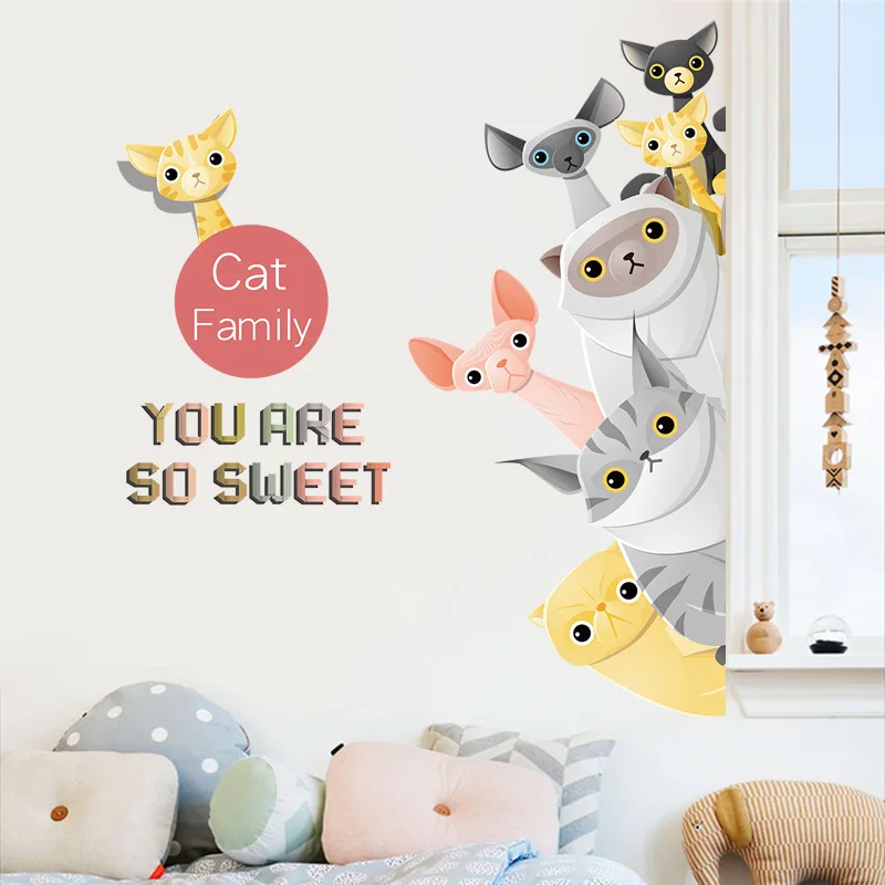 

Creative Personality Cat Background Wallpaper Self-adhesive Painting Bedroom Warm Decoration Wall Stickers Cabinet Door Stickers
