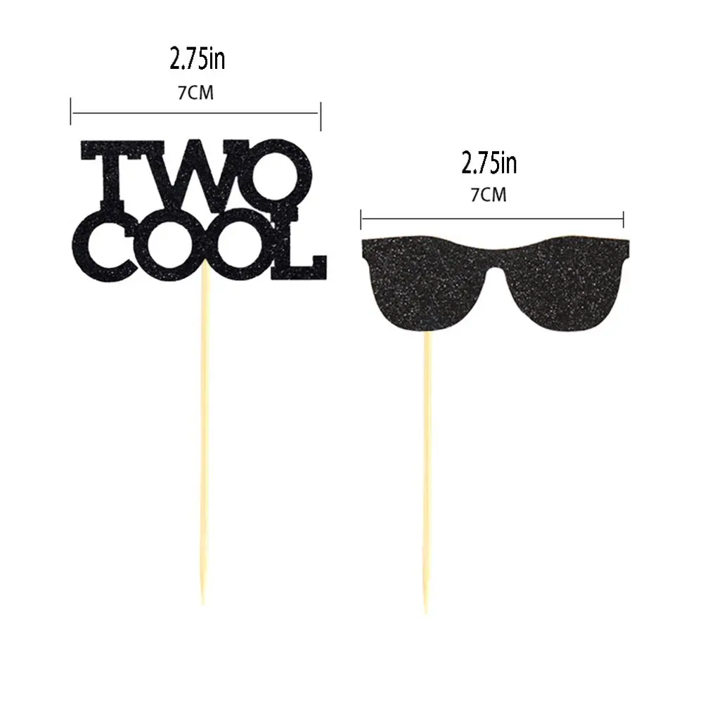 

12pcs Two Cool Sunglasses Creative Cake Card Baking Decoration Lovely Pastry Accessories Cup Cake Birthday Party