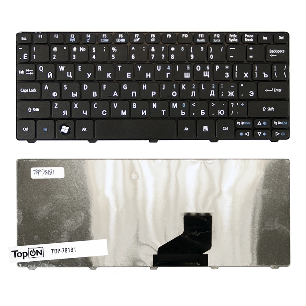 Клавиатура для ноутбука Acer Aspire One 532 522 D255 D260 Series. Плоский Enter. Черная без рамки. PN: