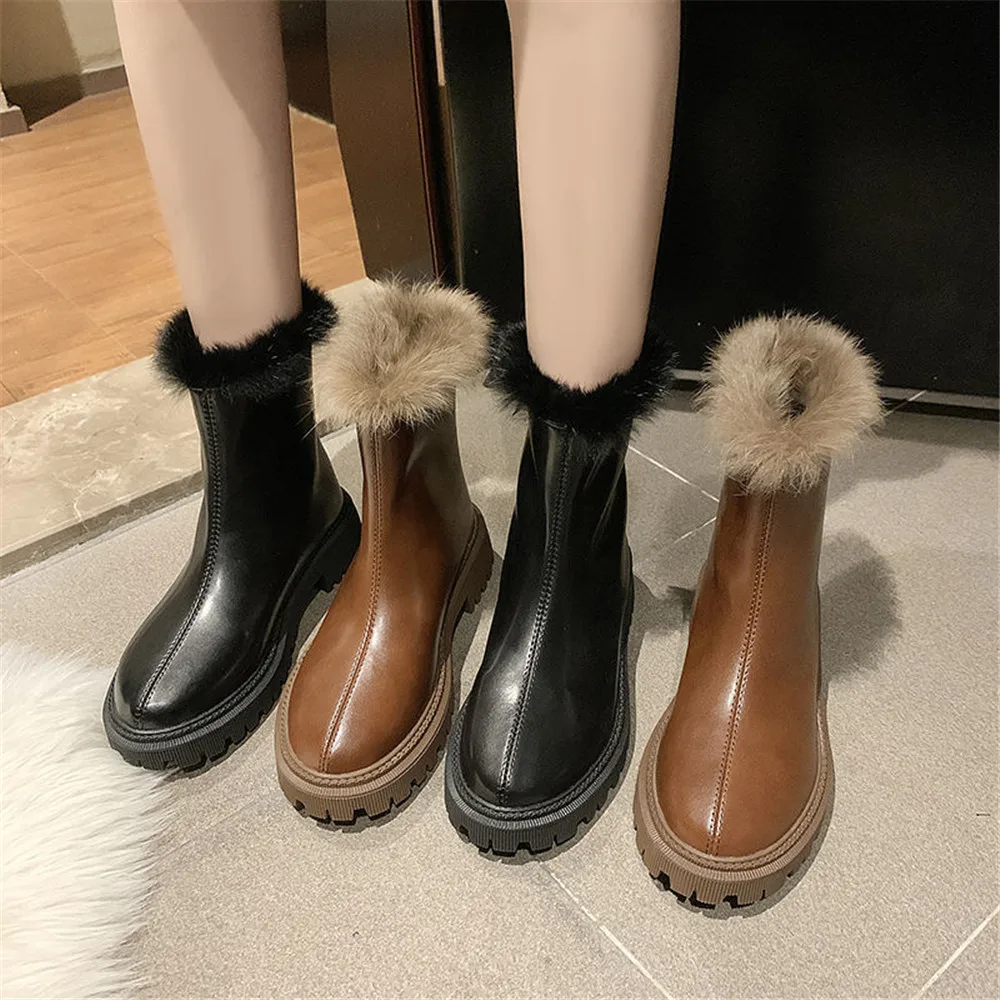 Winter Plus Cashmere Warm Snow Booties Women Anti-Slip Wear-Resistant Ankle Boots Female Fashion Back Zipper Cotton Shoes Black